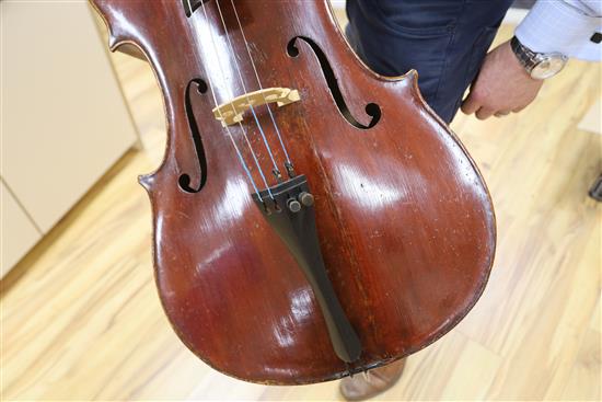 A 19th century German cello labelled Neuner und Hornsteiner and a Stradivarius label, hard cased.